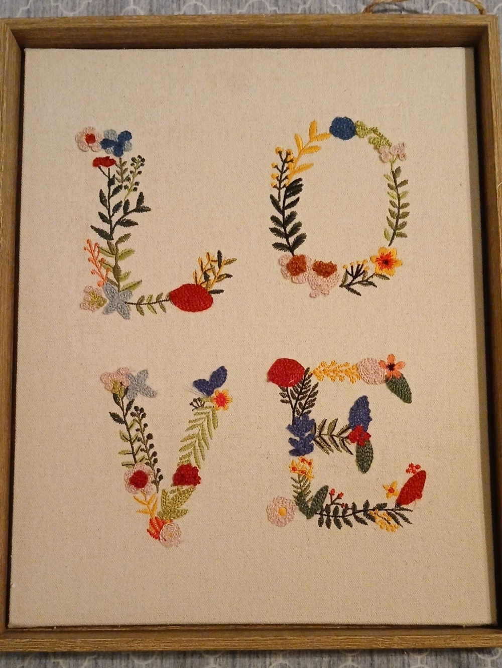 LOVE Floral Embroidery Wall Art - Multicolor